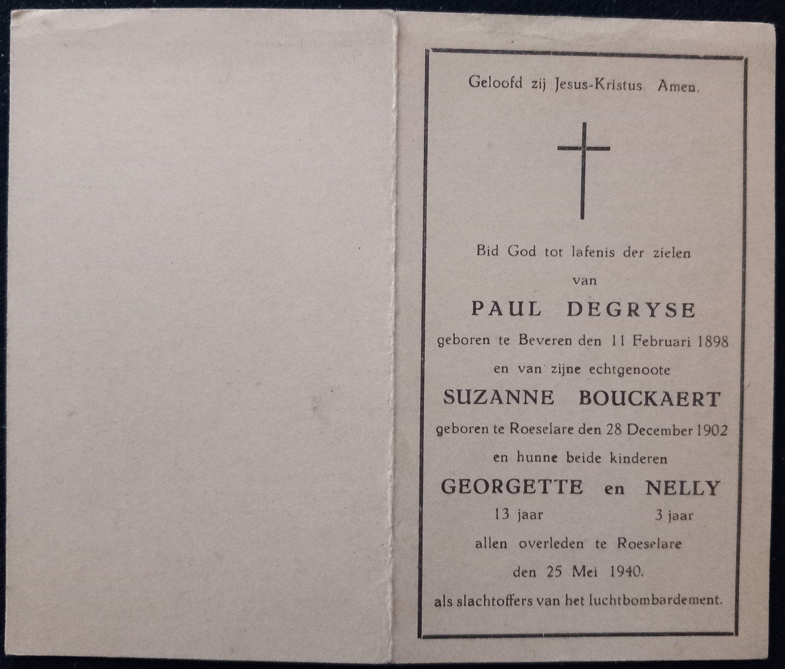 Carte de prière WW2, Enlèvement ou Envoi