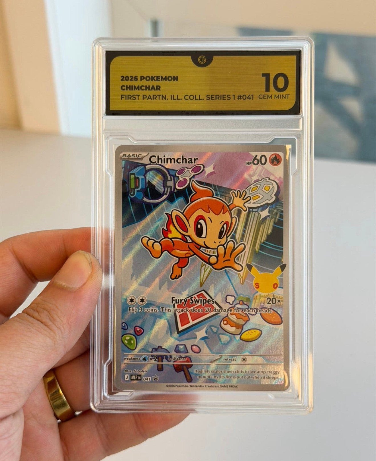 Illustration du partenaire de Pokemon Chimchar #041 GRADE 10, Enlèvement ou Envoi, Neuf, Cartes en vrac, Foil
