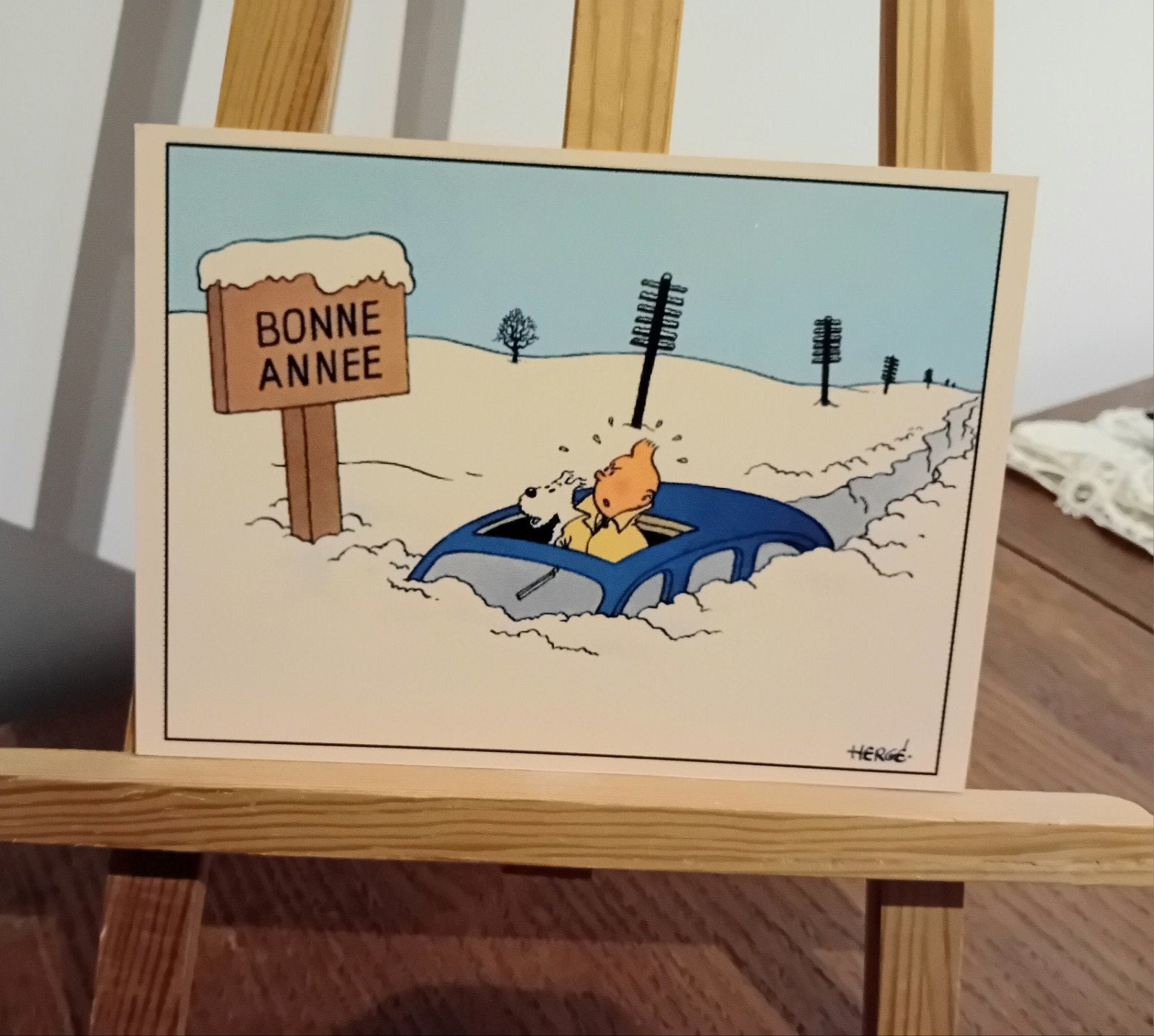 Tintin 016: prachtige kaart genaamd „sneeuw”, heruitgave uit, Verzenden, Kuifje, Zo goed als nieuw, Plaatje, Poster of Sticker