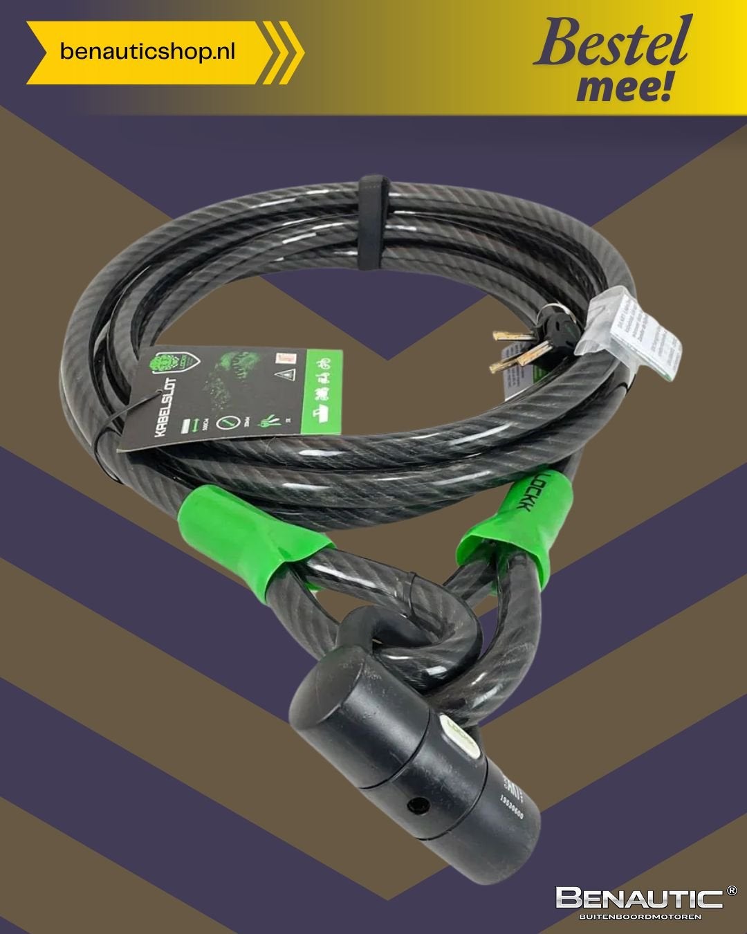 Accessoire Lockk Kabelslot 5mtr 20mm ART-1 + Beugelslot, -, -, Nieuw, Ophalen of Verzenden