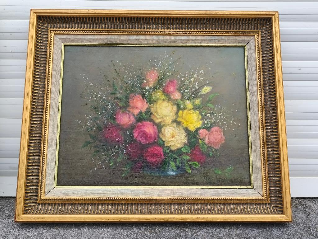 huile sur toile quelques roses signe louise nys bruggeman, Enlèvement ou Envoi