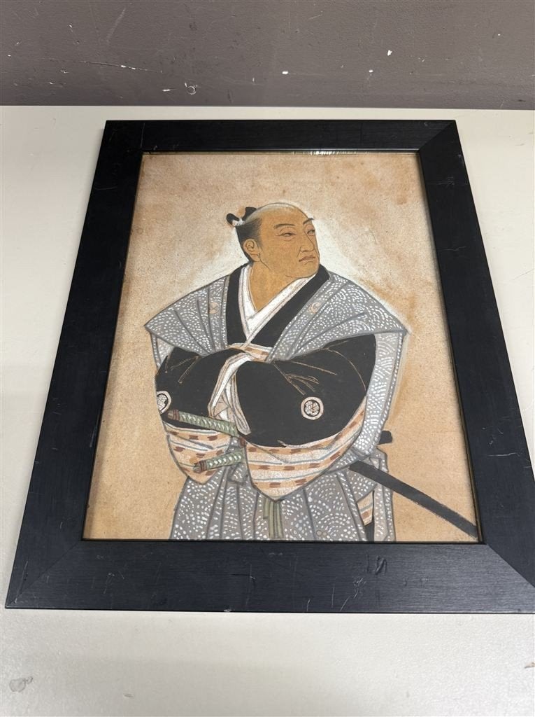Antieke Japanse Samurai edo-tijdperk schilderij Kamishimo-sc, Antiek en Kunst, Ophalen of Verzenden, Aquarel