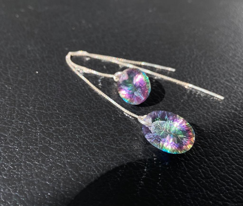 Mystic steen oorbellen zilver 925 rainbow, Handtassen en Accessoires, Oorbellen, Met kristal, Hangers, Nieuw, Ophalen of Verzenden