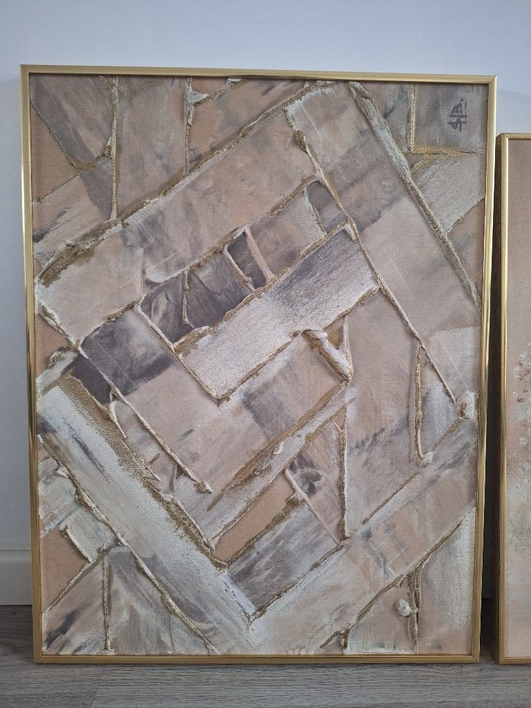 Set van 2 reliëfschilderijen met bloemen en abstract design, Enlèvement ou Envoi
