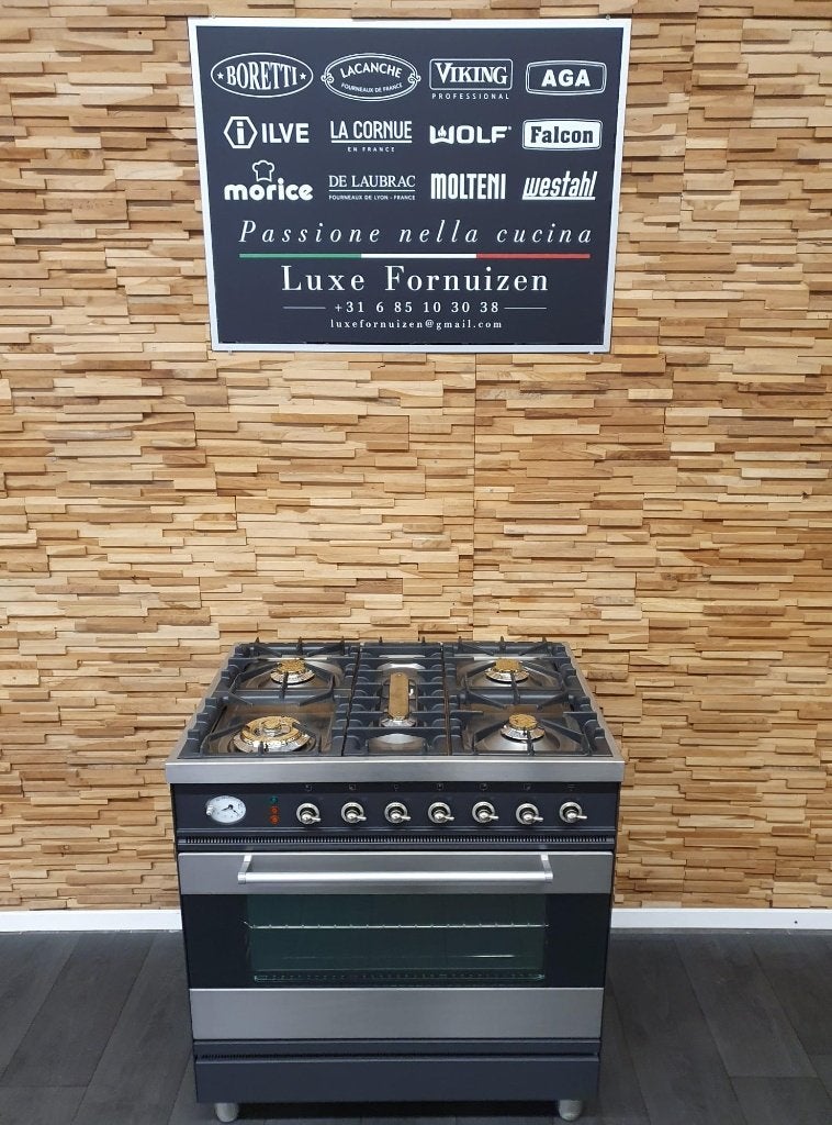 🔥Boretti Fornuis 80cm antraciet en rvs 1 oven 5 pits, Gaz, Classe énergétique A ou plus économe, Comme neuf, Enlèvement
