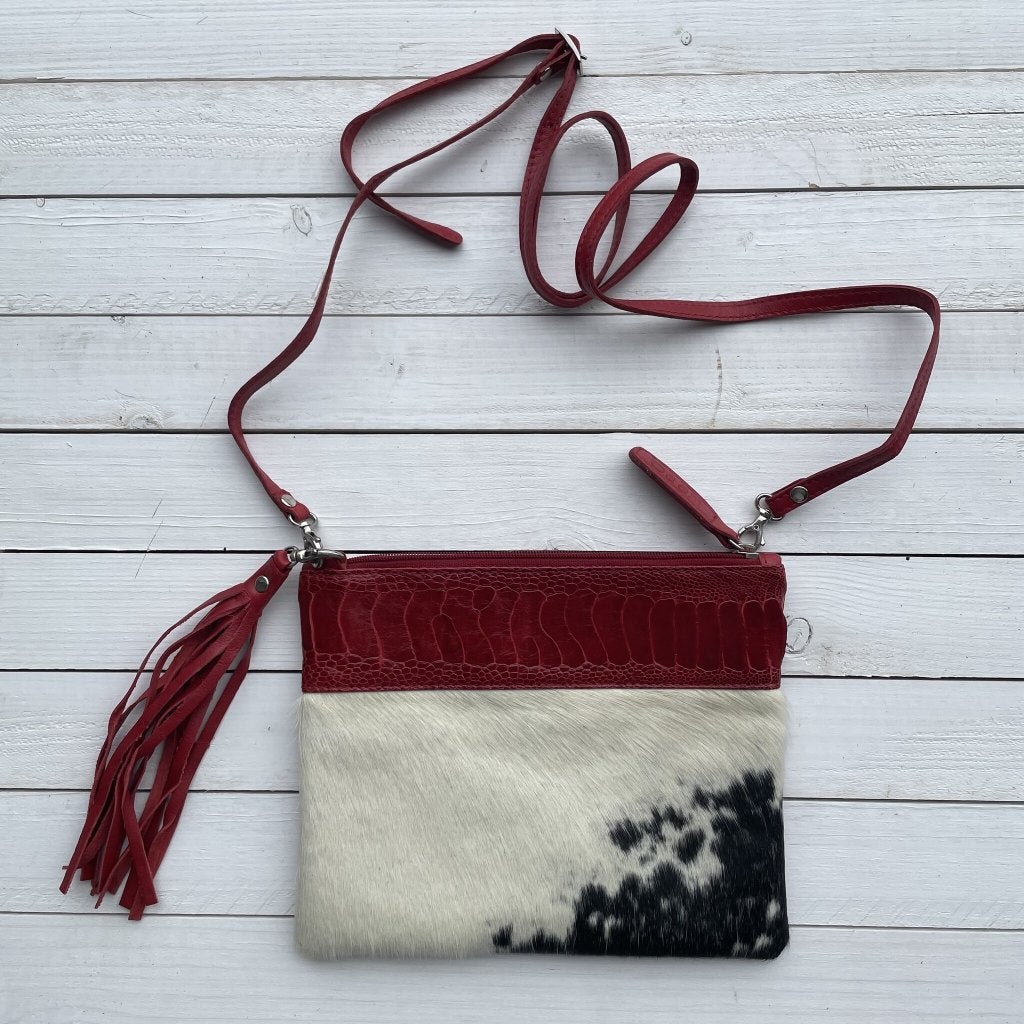 Mickey struisvogel zwart wit rood #M-18 | Lederstore, Ophalen of Verzenden, Nieuw, Zwart, Handtas