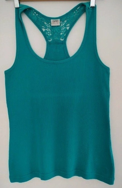 Top met fijne ribbel. Esprit. Gehaakt stuk op de rug. Medium, Kleding | Dames, Topjes, Maat 38/40 (M), Blauw, Ophalen of Verzenden