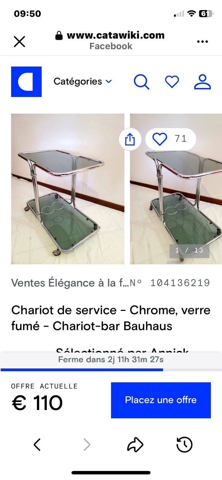 Serveerwagen-bar Bauhaus stijl chrome, Ophalen, Gebruikt, Metaal of Aluminium, Vintage