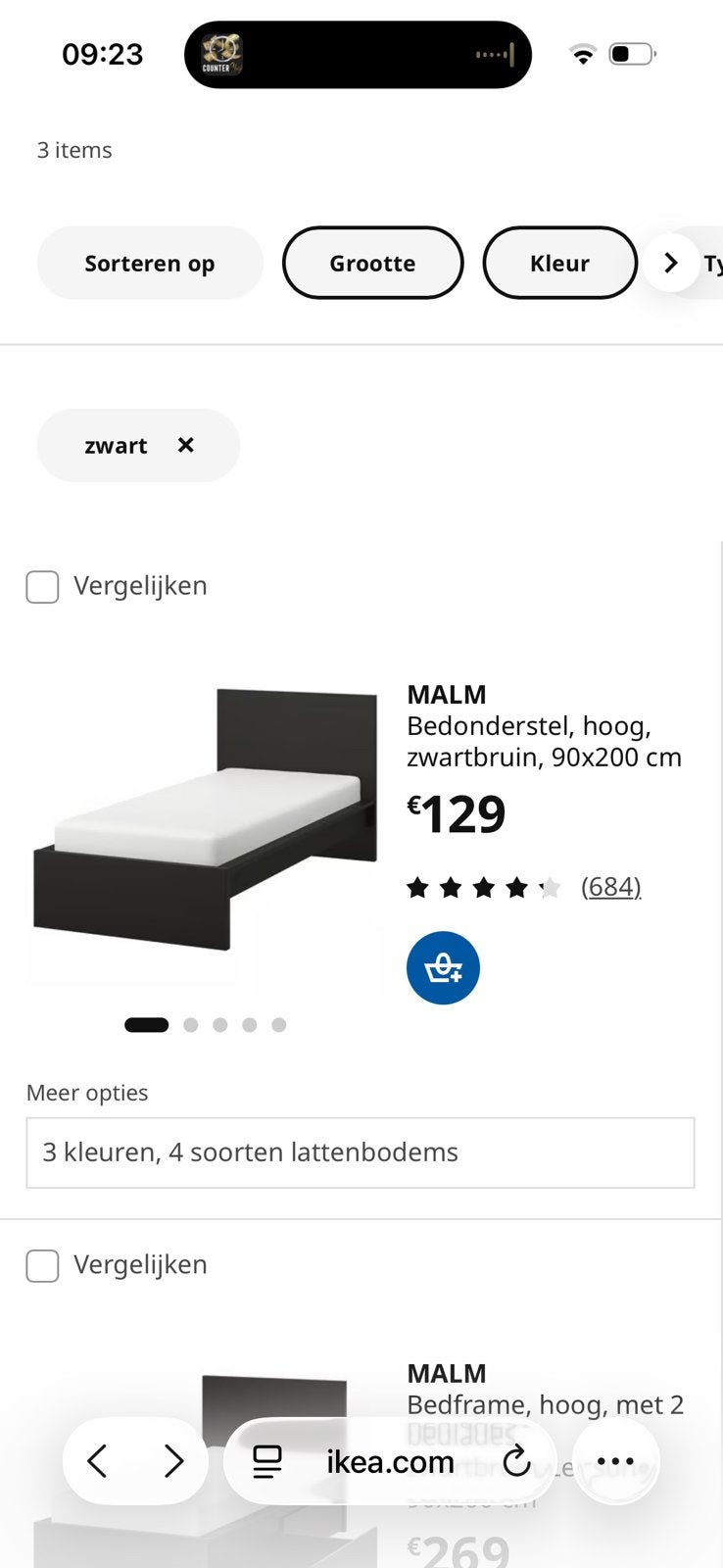 Bed ikea Zwart Malm/ frame en lattenbodem geen matras, 90 cm, Enlèvement, 200 cm, Bois