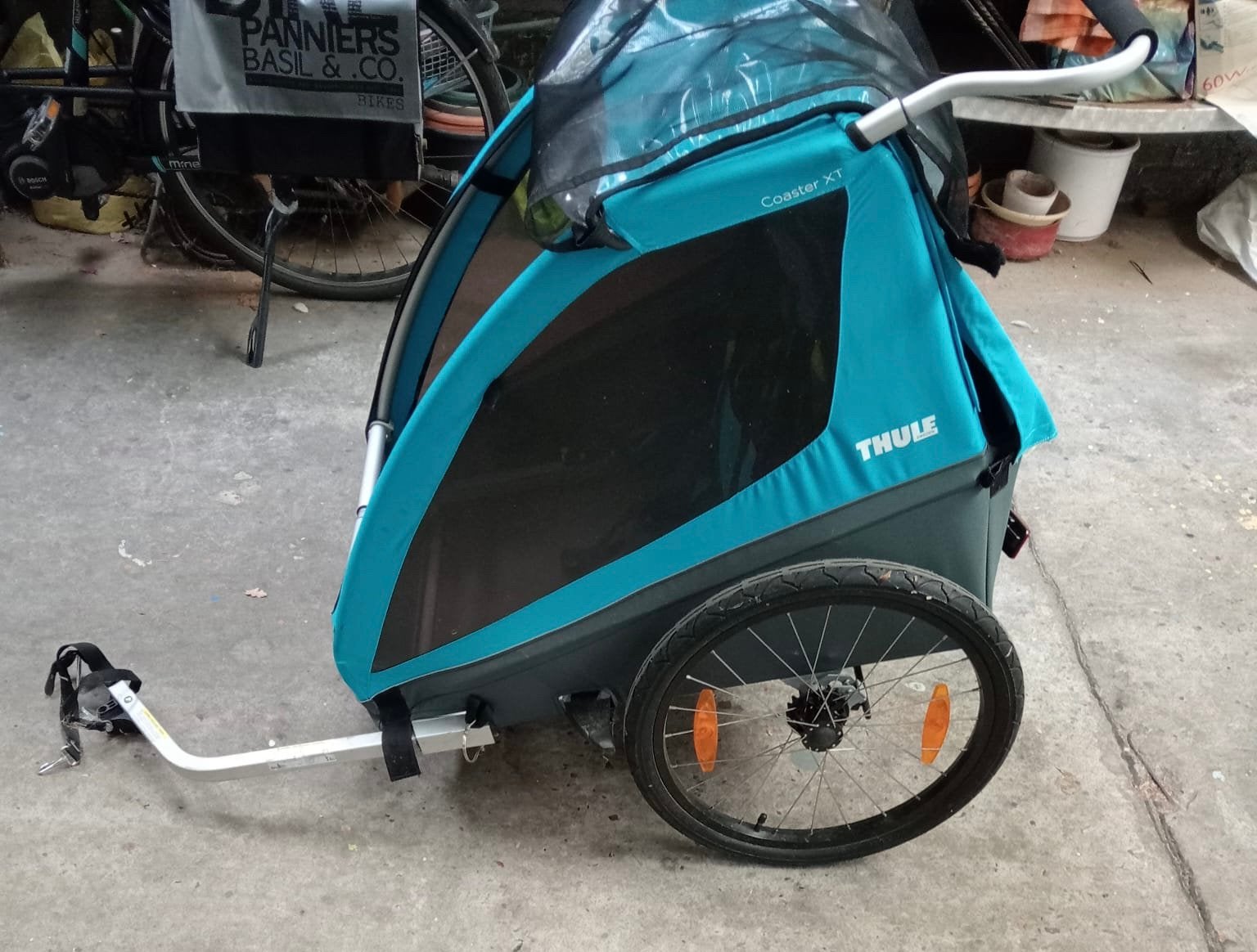 Fietskar thule blauw, Ophalen, Gebruikt, Opvouwbaar, Kinderkar