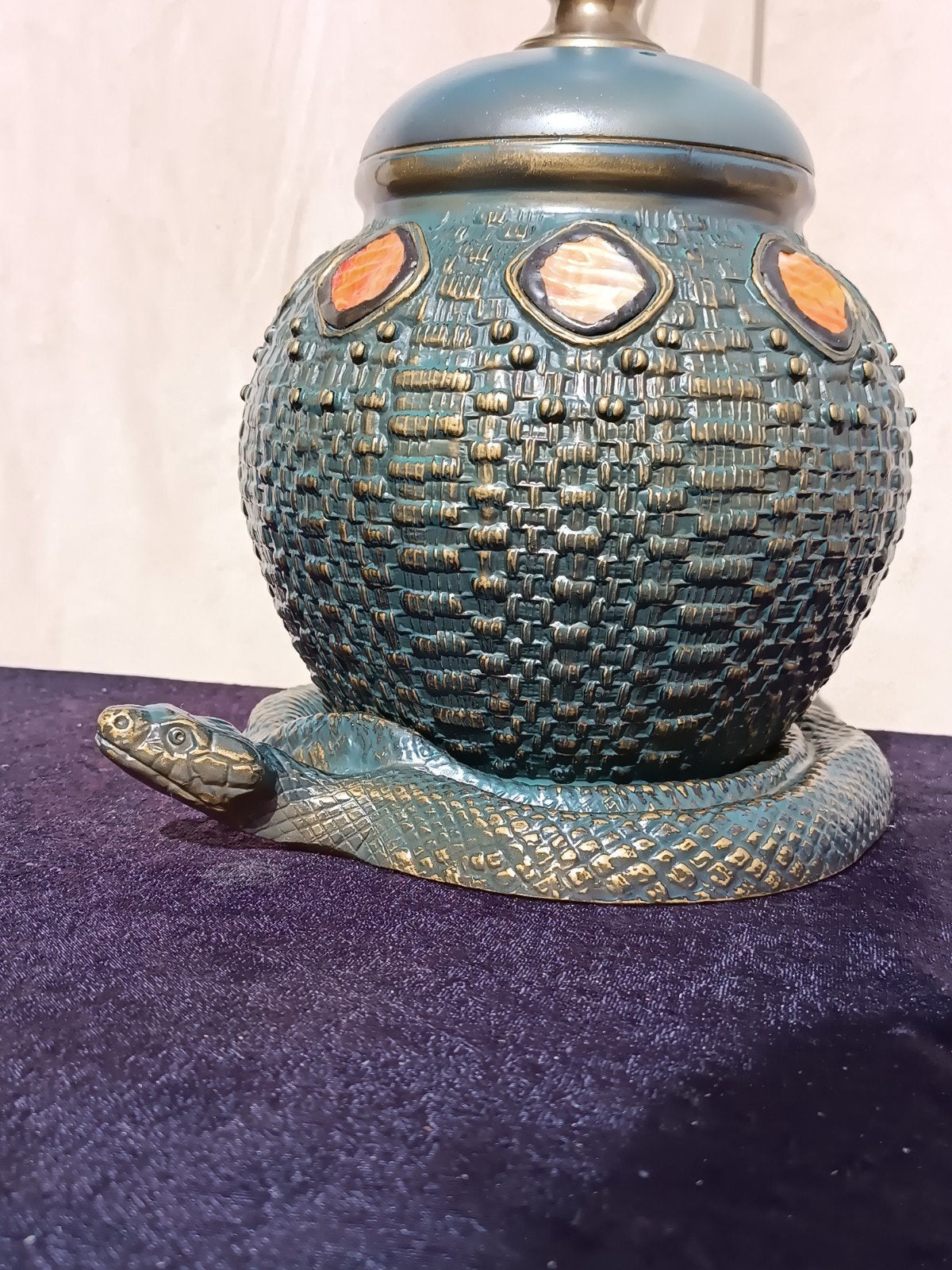 Zwaar Bronzen Tiffany Slang Mand Tafel Lamp Voet, Ophalen of Verzenden