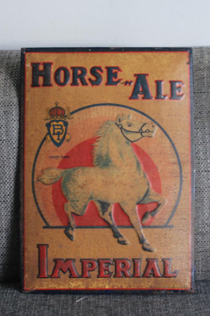 blikken bierplaat HORSE ALE IMPERIAL geen emaille, Verzamelen, Biermerken, Ophalen of Verzenden