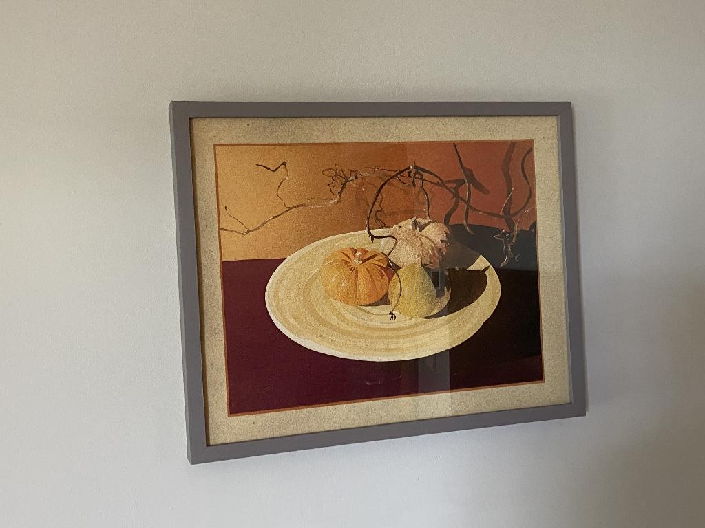 Cadre avec peinture sur sable "Potirons" originale, Enlèvement