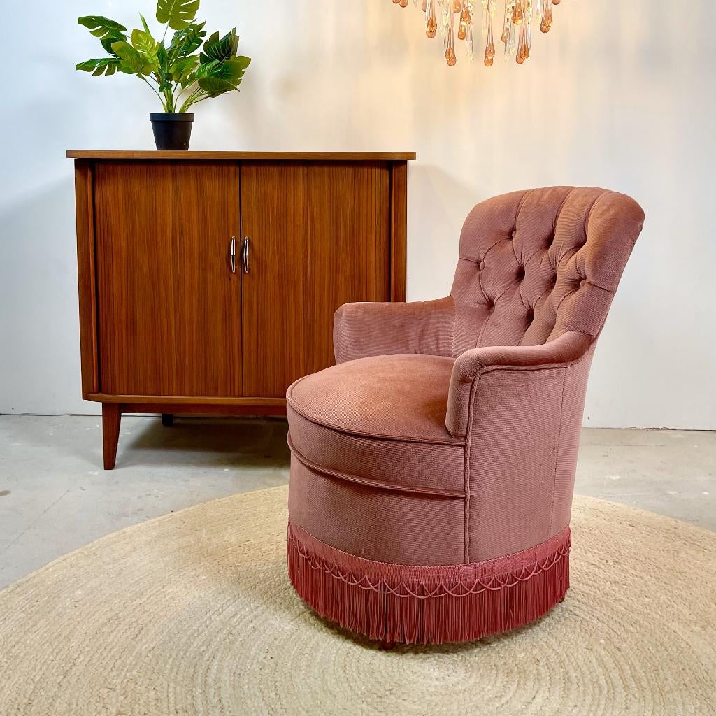 Boudoir cocktailfauteuil in oudroze velvet, Ophalen of Verzenden