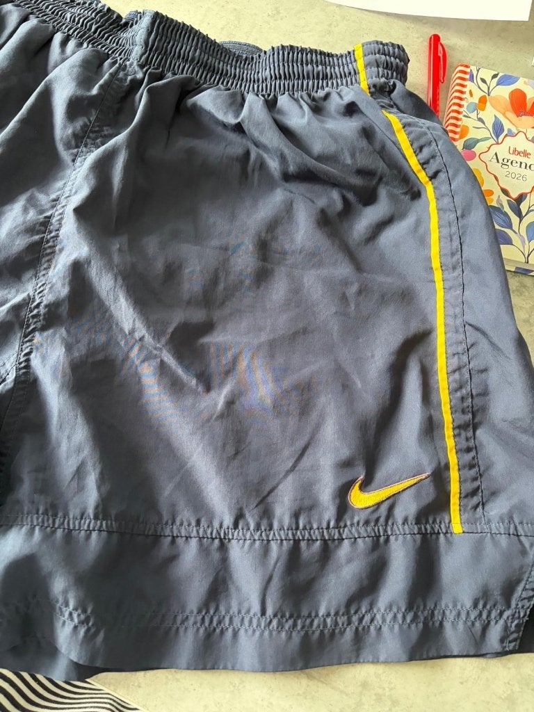 2 originele retro voetbalshorts, Maat 52/54 (L), Blauw, Nike, Ophalen of Verzenden
