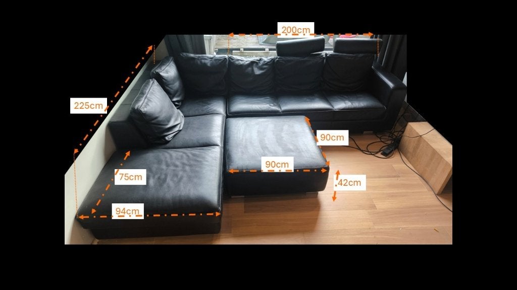 Hoekzetel + poef in bio-leder, Ophalen, Gebruikt, Leer, Tijdloos