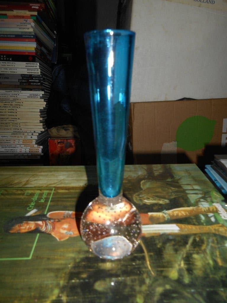 Solifore verre bleu base ronde à bulles d'air 15cm, Enlèvement ou Envoi