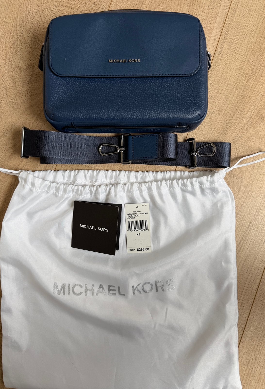 Michael Kors 'Hudson Denin Leather Bag', Bijoux, Sacs & Beauté, Trousses de toilette, Enlèvement, Comme neuf