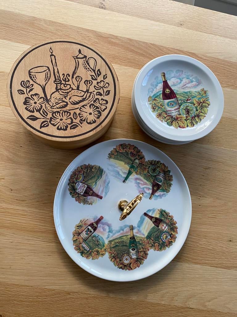 6 originele kaasbordjes + plateau, Huis en Inrichting, Ophalen, Zo goed als nieuw