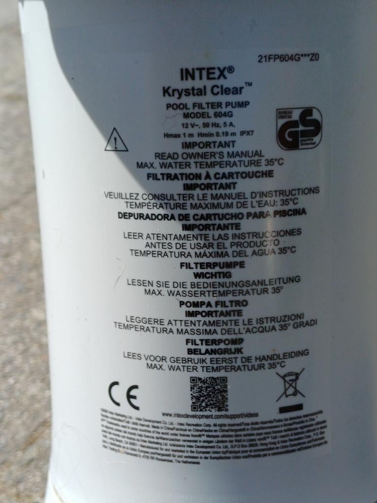 Intex Krystal Clear filterpomp model 604G, Enlèvement