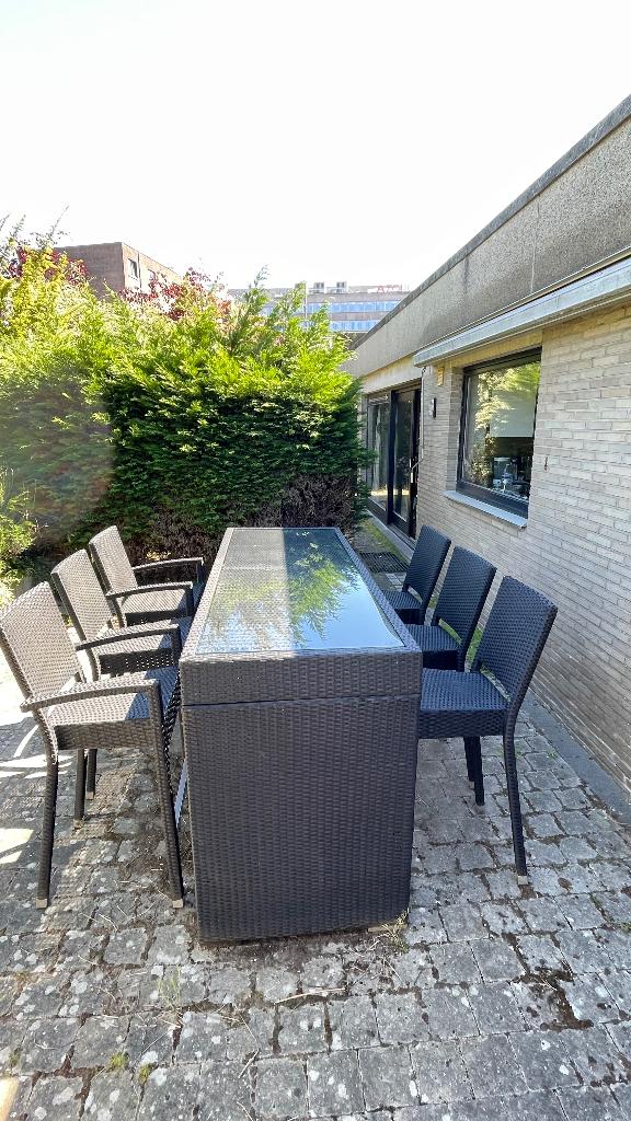 Tuinset met tafel en 6 stoelen, Tuin en Terras, Tuinsets en Loungesets, Ophalen, 6 zitplaatsen, Zo goed als nieuw, Wicker