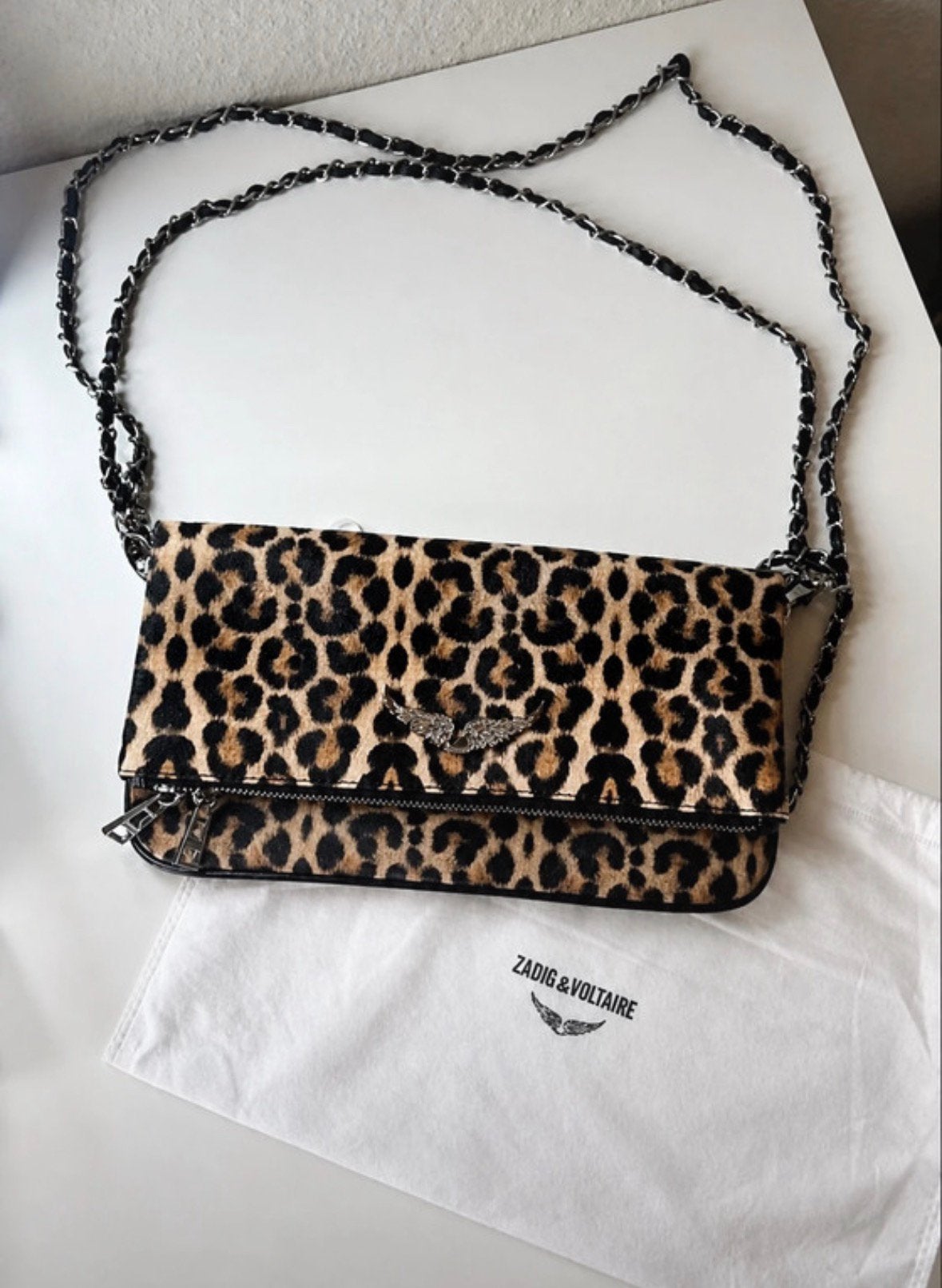Zadig & Voltaire Rocky Leopard | Wings | Sac à bandoulière, Envoi, Comme neuf, Noir, Sac de soirée