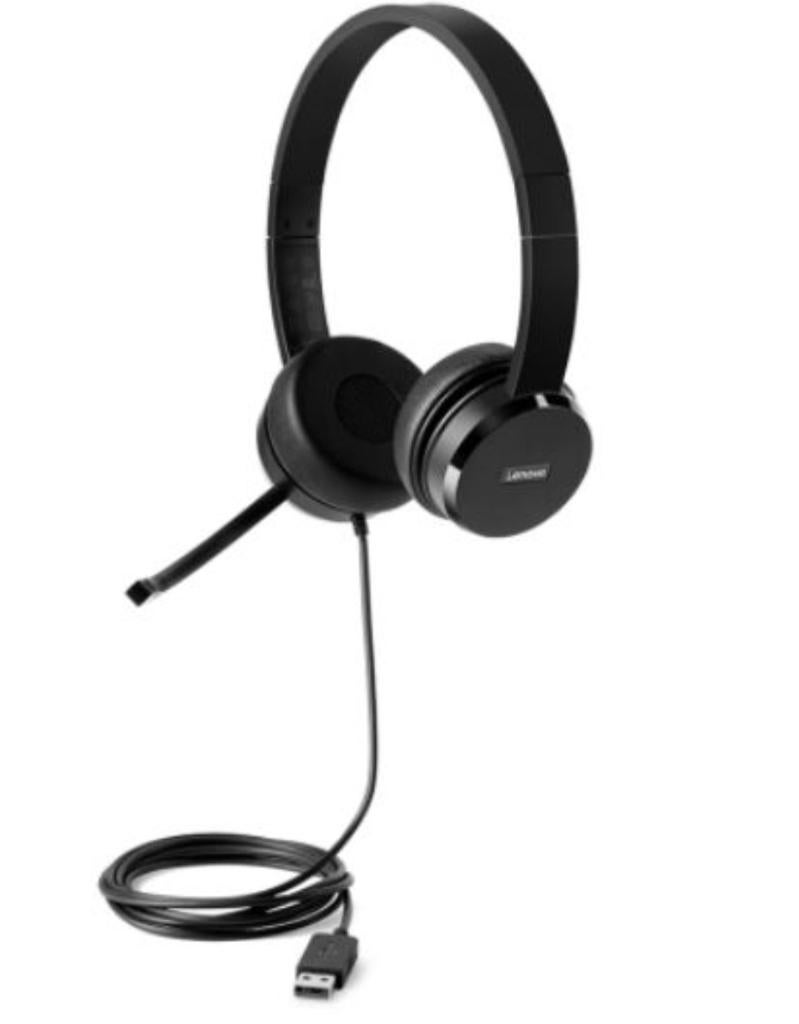 Lenovo 100 Stereo USB-A headset, Computers en Software, Headsets, Ophalen, Nieuw, Inklapbare microfoon, Over-ear