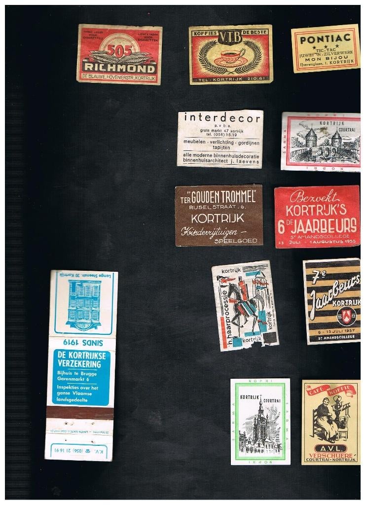 KORTRIJK OUDE RECLAME ETIKETTEN, Verzenden, Gebruikt, Luciferdoosjes of -merken