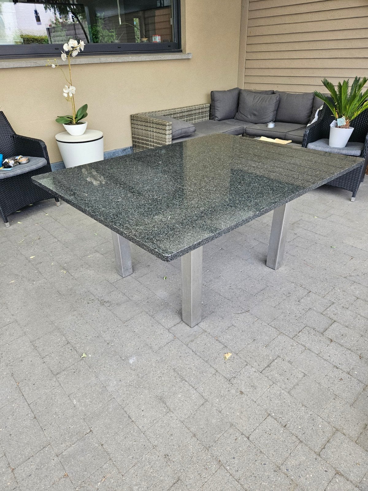 granieten tafel met inoxe voet, Tuin en Terras, Ophalen