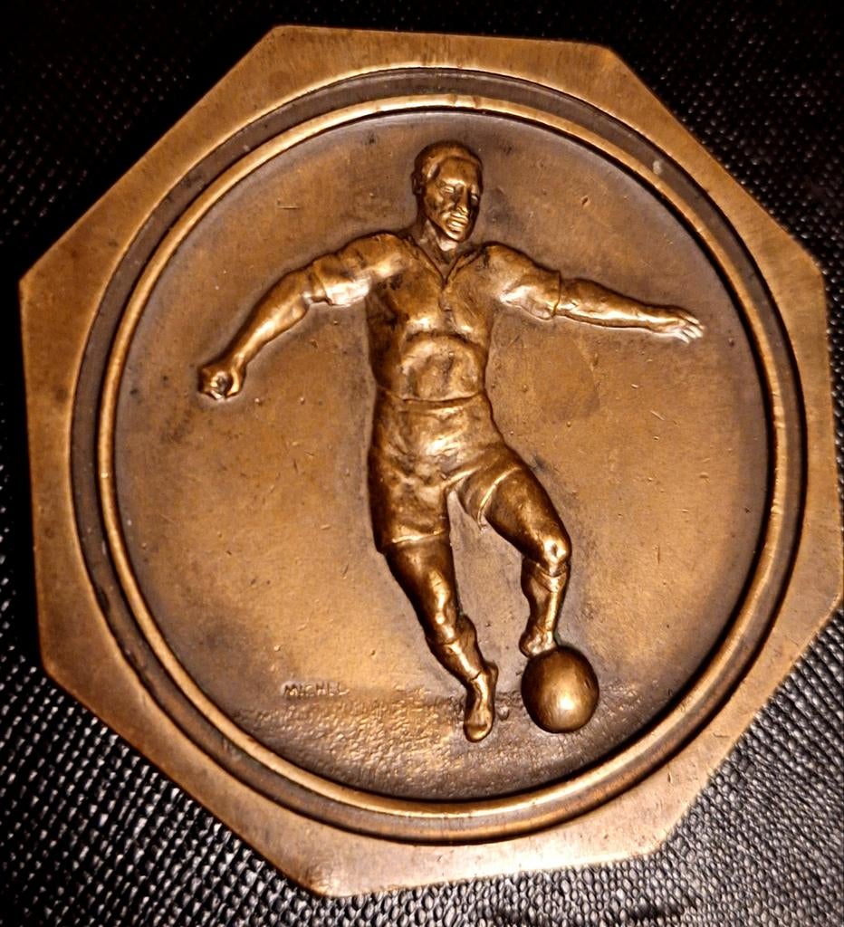 ️ Médaille de football Art Déco unique 1934 — Entente Bruxe, Enlèvement ou Envoi, Bronze