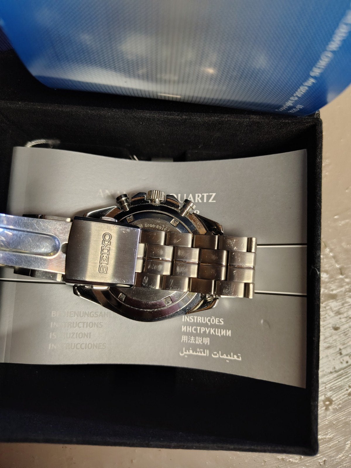 Seiko chrono 45mm krasvrij in doos, Handtassen en Accessoires, Ophalen, Seiko