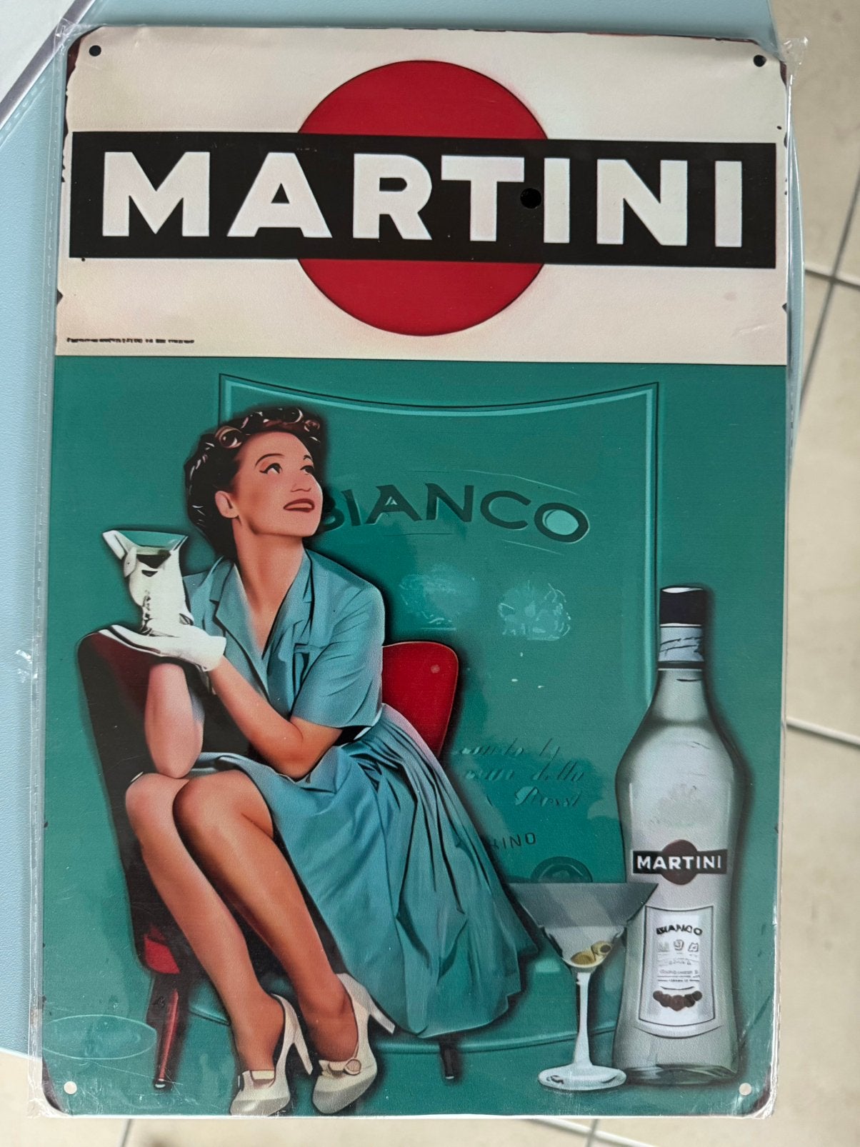 Plaques en fer Martini (4) et un plateau blanc Martini, Collections, Enlèvement, Neuf, Panneau publicitaire