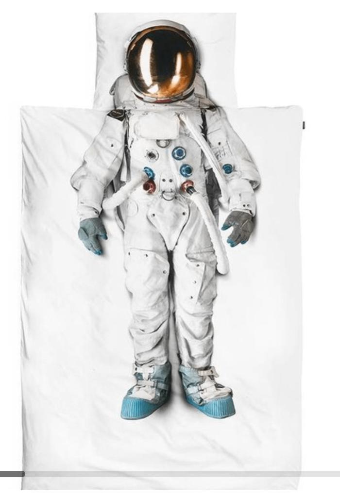Bedovertrek astronaut 1 pers. Snurk, Gebruikt, Eenpersoons, Wit, Dekbedovertrek