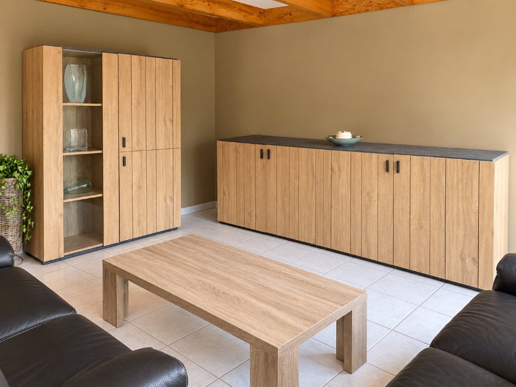 Meuble buffet + grand buffet aspect chêne - à peine utilisé, Avec porte(s), 200 cm ou plus, Comme neuf, Enlèvement