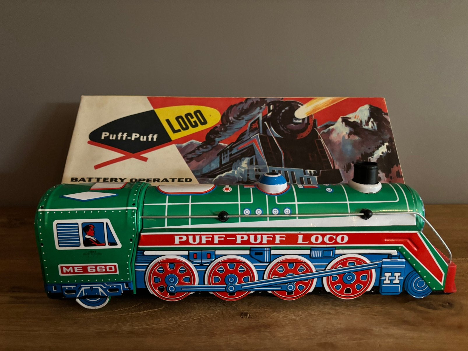 Vintage blikken locomotief "Puff-Puff Loco" originele doos, Ophalen