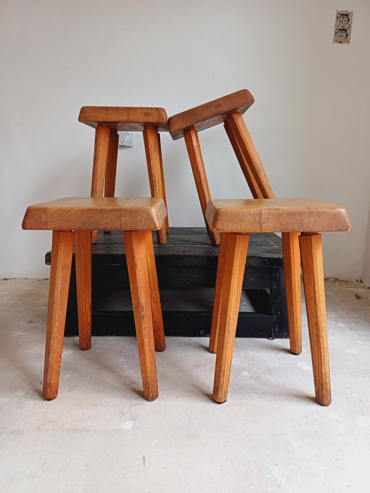 vintage houten krukjes, Maison & Meubles, Tabourets, Enlèvement
