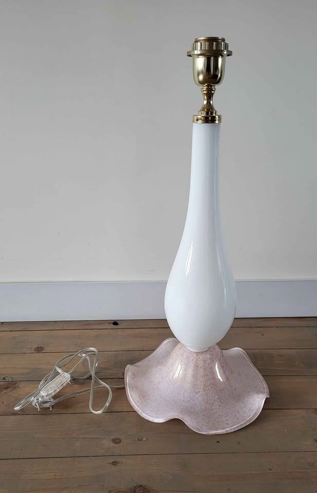 Lampe de table italienne, Verre, Vintage, Blanc, 54 cm