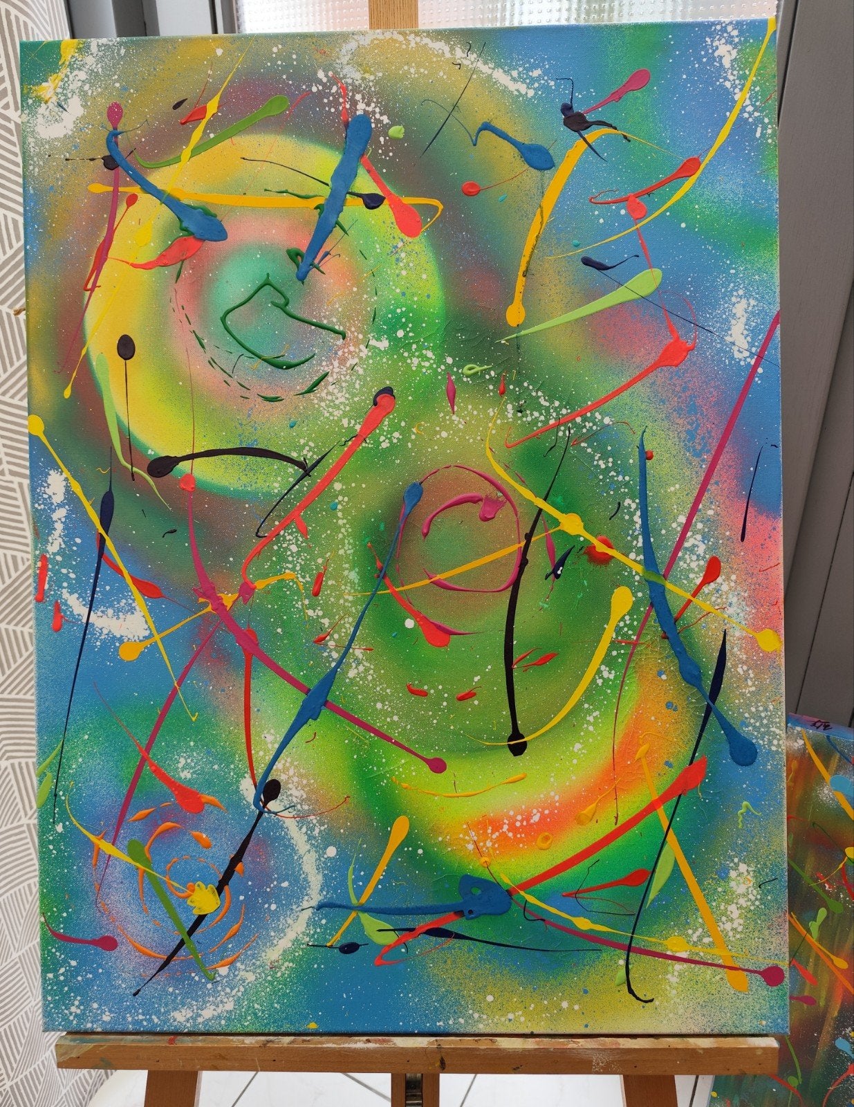 Peinture acrylique sur toile de 60/80 cm, multicolorée, Antiquités & Art, Enlèvement ou Envoi
