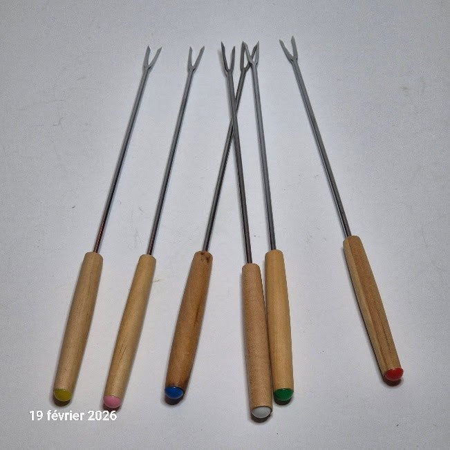 Lot de 6 longues fourchettes à fondue,, Maison & Meubles, Cuisine | Couverts, Neuf, Autres marques, Autres types, Bois