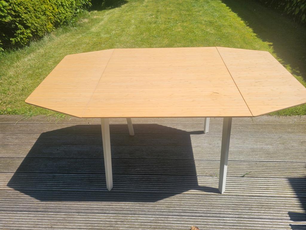Uitklapbare tafel, bamboo/wit, Maison & Meubles, Tables | Tables à manger, Comme neuf, 50 à 100 cm, 100 à 150 cm, Quatre personnes
