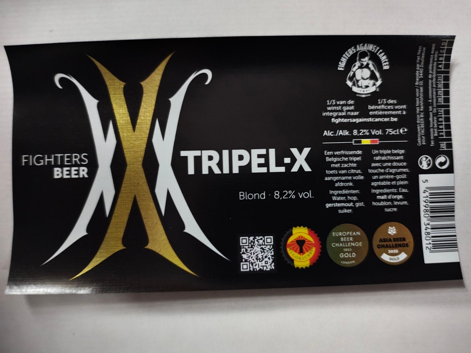 Étiquette de bière : TRIPEL - X (Fighters Beer), Enlèvement ou Envoi, Neuf, Autres marques
