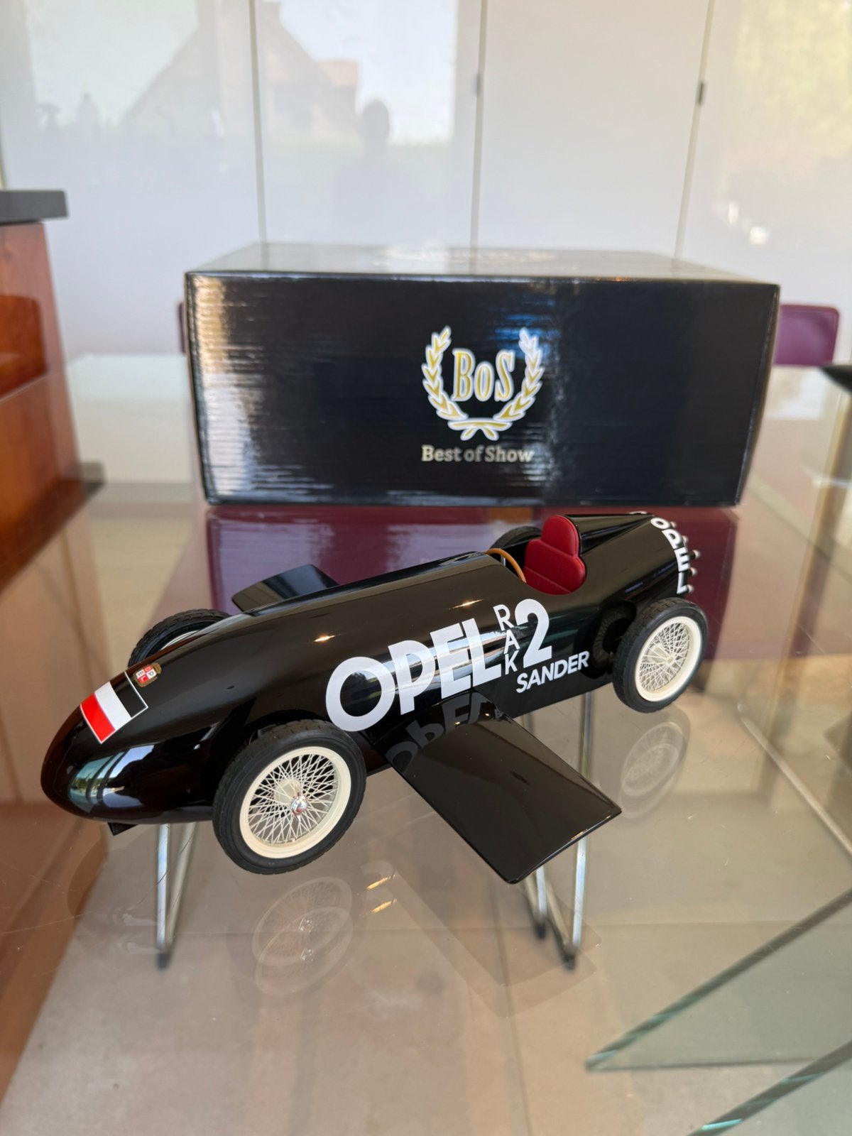 OPEL RAK 2 1928 raketwagen 1:18 nikkel met doos, Ophalen of Verzenden, Zo goed als nieuw, Auto, Overige merken