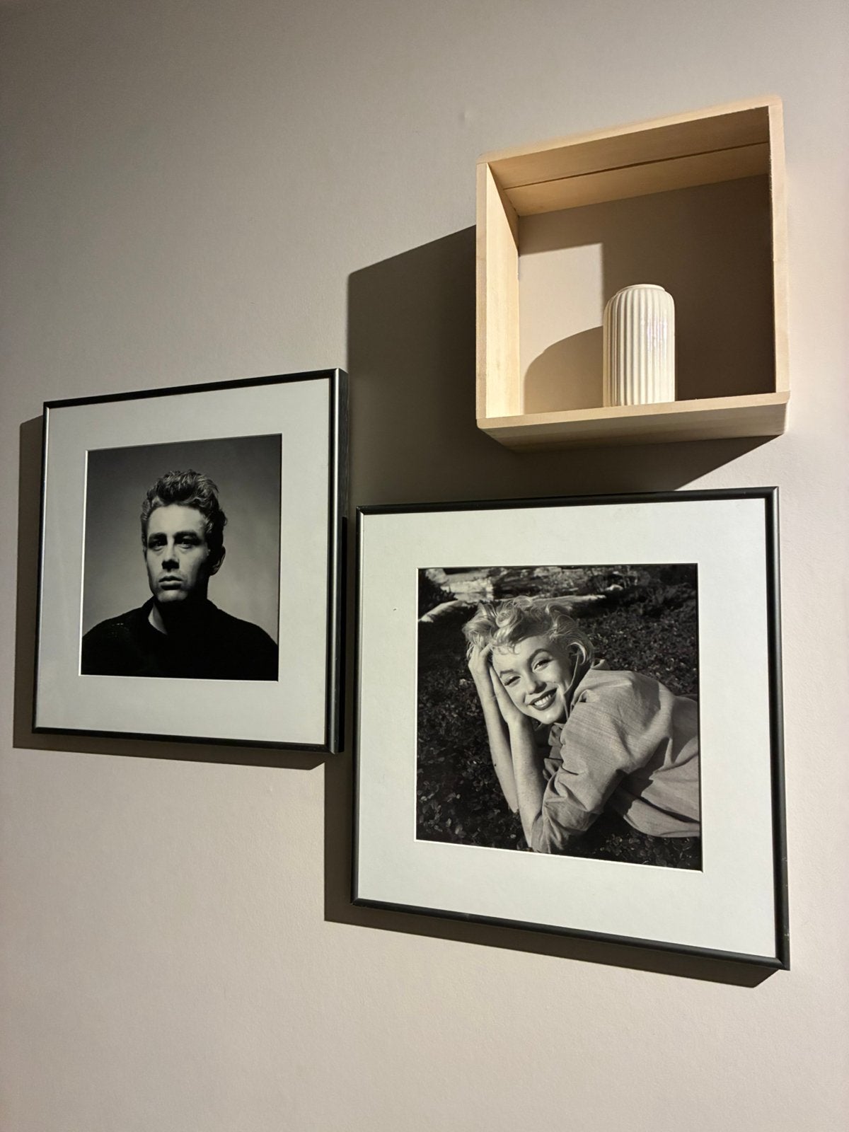 Marilyn Monroe & James Dean 40x40cm, Ophalen, Met glas, 40 cm, Grijs
