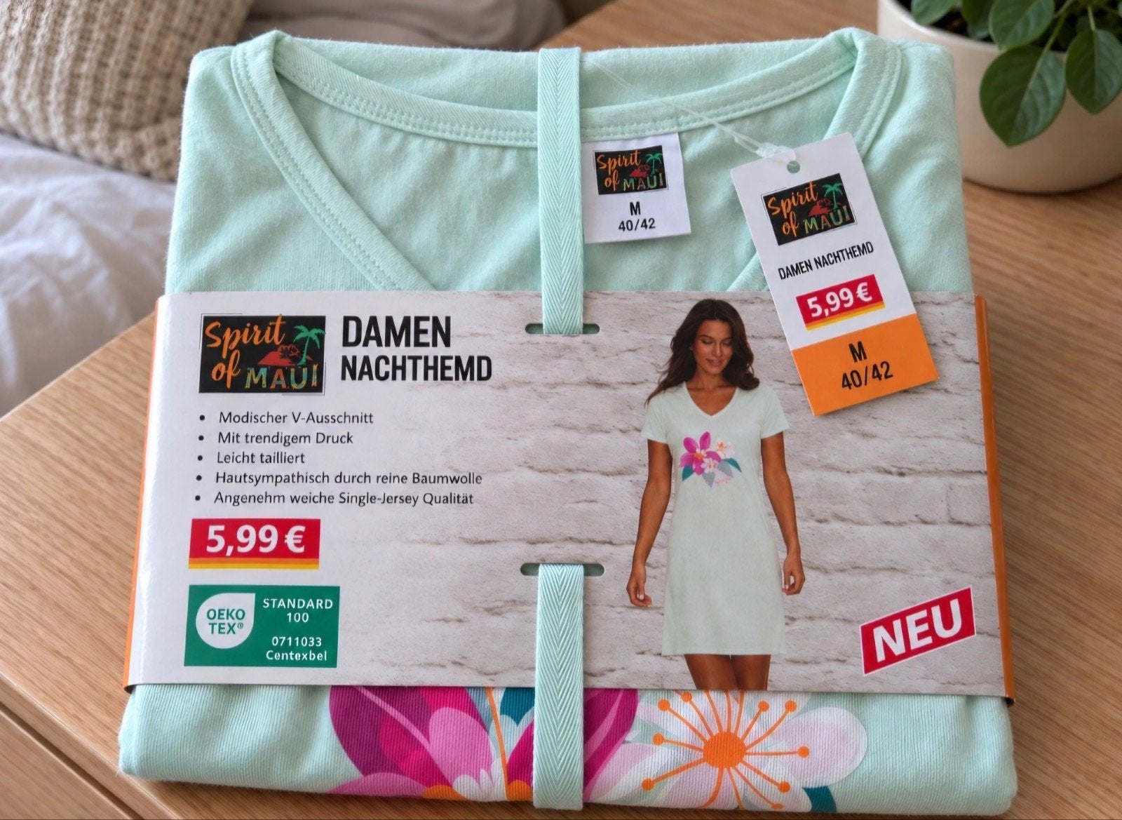 mintgroen damesnachthemd met bloemenprint, Ophalen of Verzenden, Maat 38/40 (M)