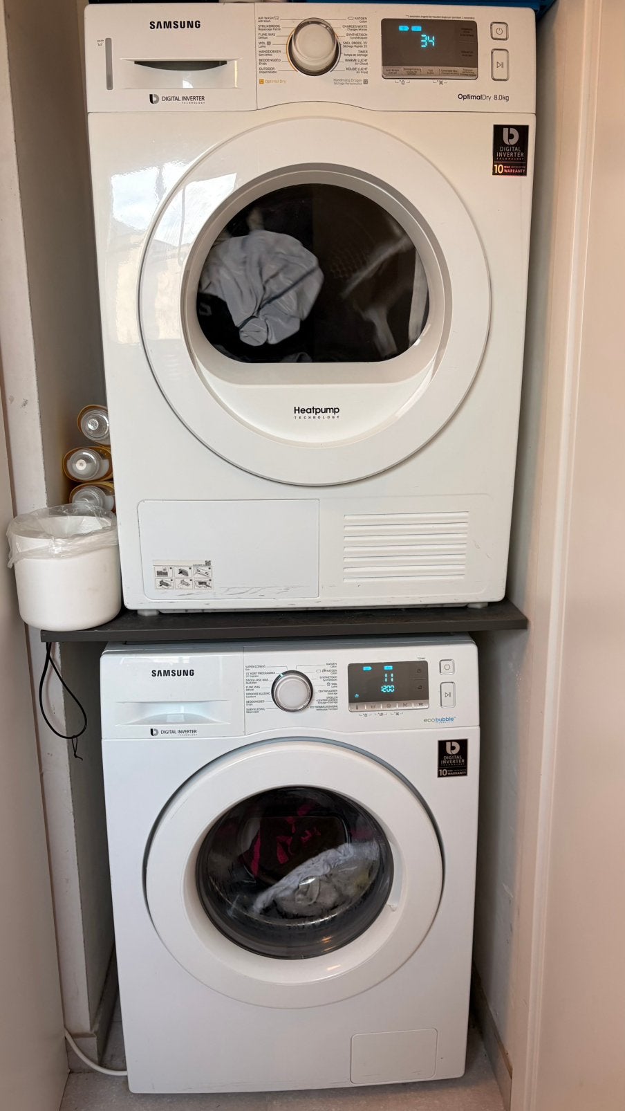 300€ - Sèche-linge + lave-linge, 1200 à 1600 tours, 6 à 8 kg, 85 à 90 cm, Programme lavage à la main