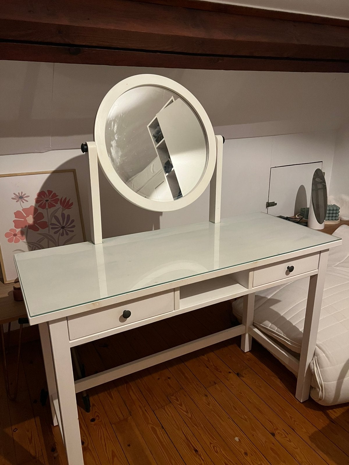 Coiffeuse blanche avec mirroir, Maison & Meubles, Enlèvement, Utilisé, Verre