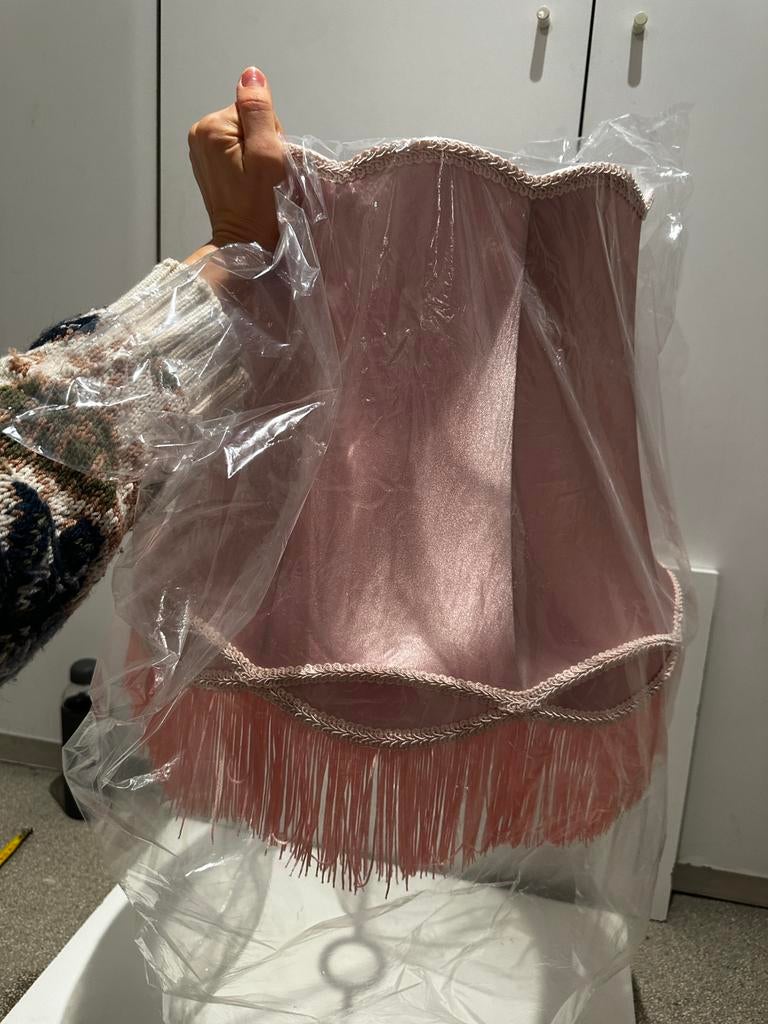 Abat-jour en satin rose à franges XL, Enlèvement, Neuf