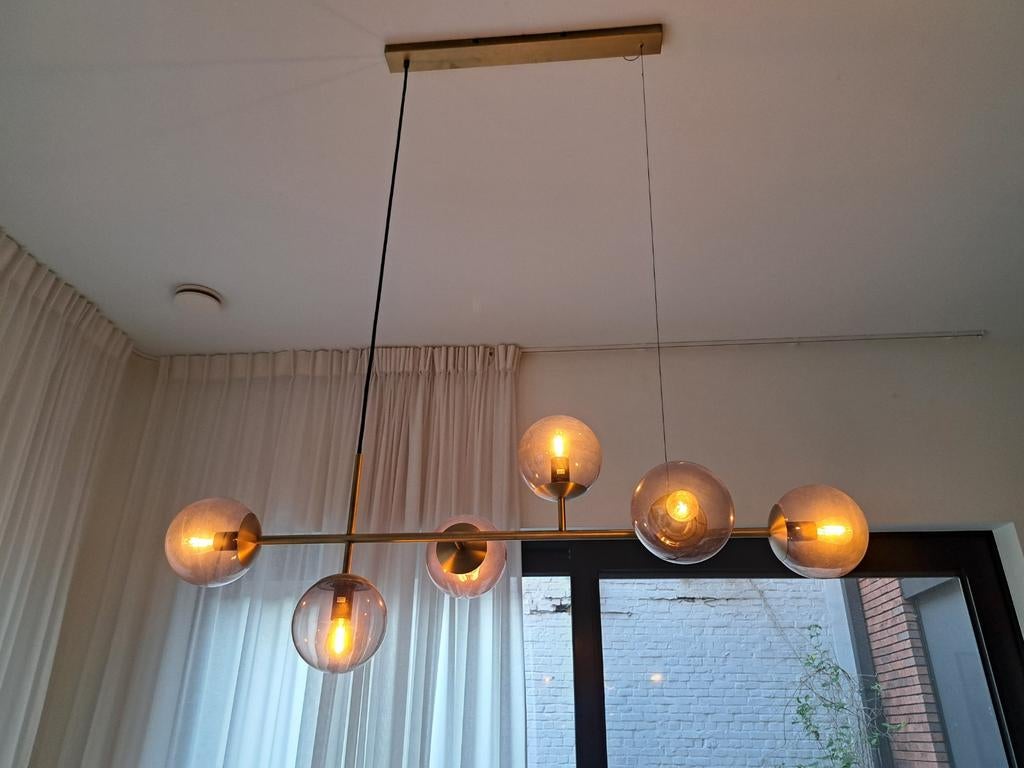 Bolia Orb hanglamp in messing te koop. Lampen inbegrepen., Ophalen, Zo goed als nieuw, Glas, Design, modern