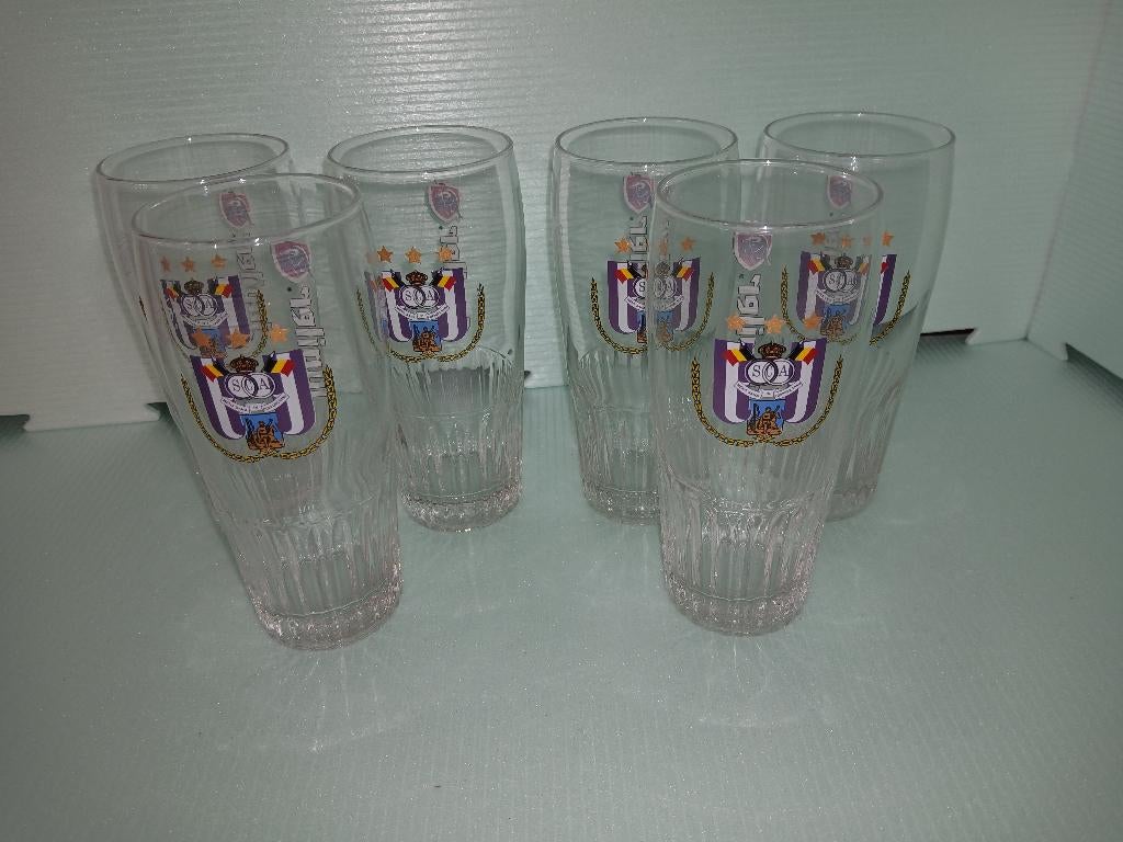Zes JUPILER S C ANDERLECHT-brillen in perfecte staat, Verzamelen, Biermerken, Ophalen of Verzenden, Nieuw, Glas of Glazen, Jupiler