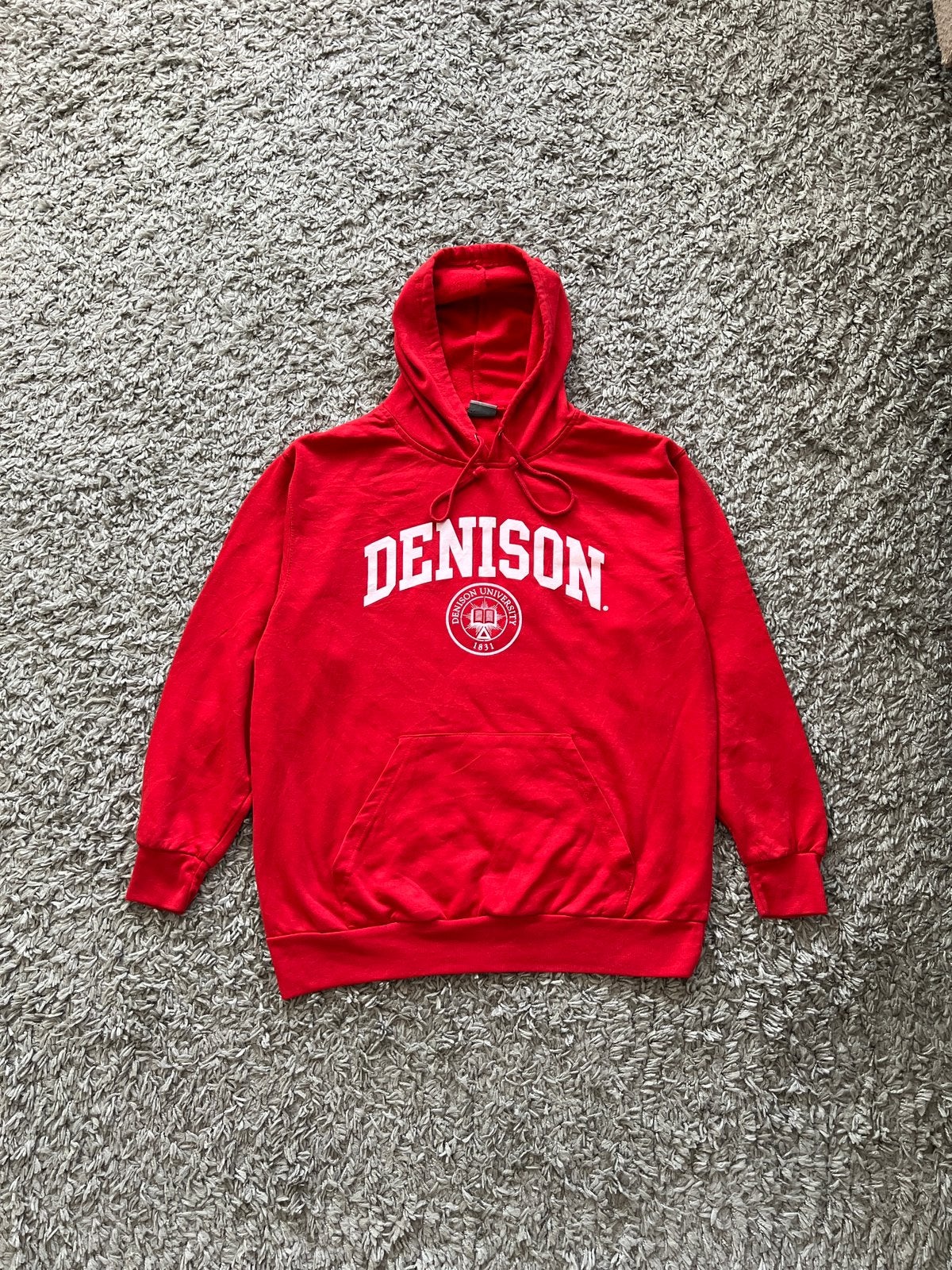 Vintage MV Sport Denison University Hoodie Red Size L, Enlèvement ou Envoi, Porté, Taille 52/54 (L), Rouge